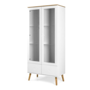Biela vitrína s detailmi v dekore dubového dreva Tenzo Dot, výška 175 cm - Image 2