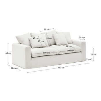 Biela ľanová pohovka 240 cm Nora – Kave Home - Image 8
