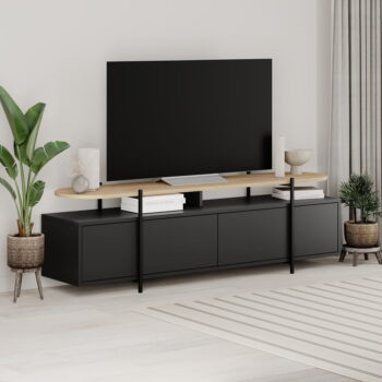 Čierny TV stolík v dekore duba 160x48 cm Hinoa – Marckeric - Image 6