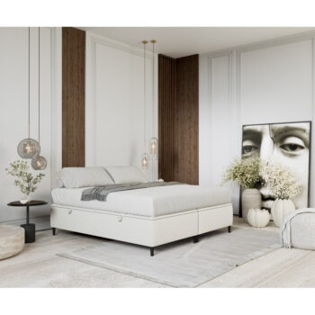 Krémovobiela čalúnená dvojlôžková posteľ s úložným priestorom 160x200 cm Tate – Maison de Rêve - Image 4