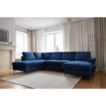 Tmavomodrá menčestrová rozkladacia rohová pohovka (ľavý roh) Lofty Lilly – Miuform - Image 4