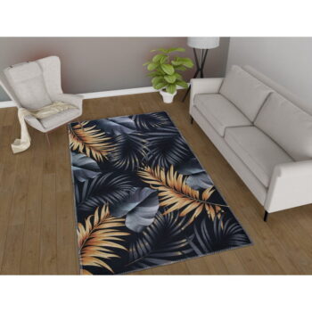 Prateľný koberec v tmavomodrej a zlatej farbe 80x150 cm Midnight Leaves – Vitaus - Image 2