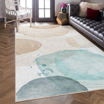 Krémovo-tyrkysový prateľný koberec 80x150 cm Puddle – Mila Home - Image 7