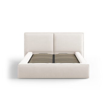 Béžová čalúnená dvojlôžková posteľ s úložným priestorom a roštom 140x200 cm Arendal – Cosmopolitan Design – Obrázok 2