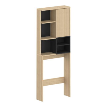 Čierna vysoká kúpeľňová skrinka v dekore duba nad práčku/toaletu 64x179 cm Kube - TemaHome - Image 2