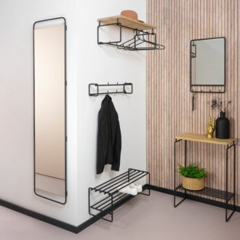 Kovový nástenný vešiak v čierno-prírodnej farbe s poličkou Clint – Spinder Design – Obrázok 3