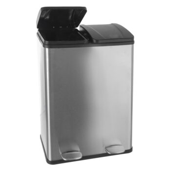 Nášľapný odpadkový kôš na triedený odpad z nehrdzavejúcej ocele v lesklo striebornej farbe 2x30 l Duo – Orion - Image 3