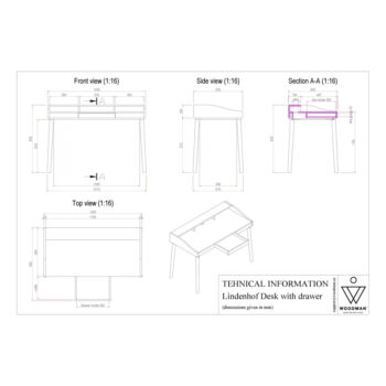 Pracovný stôl so sekretárom 60x120 cm Lindenhof – Woodman - Image 6