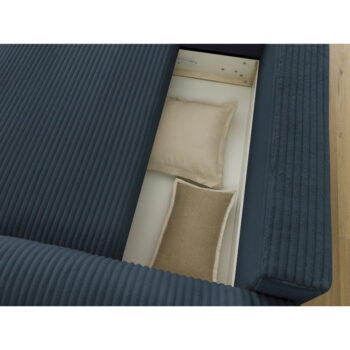 Tmavomodrá menčestrová rozkladacia rohová pohovka (ľavý roh) Lucien – Bobochic Paris - Image 2