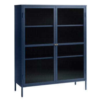 Modrá kovová vitrína Unique Furniture Bronco, výška 140 cm – Obrázok 5