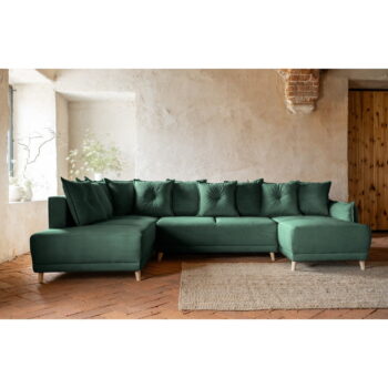 Zelená menčestrová rozkladacia rohová pohovka (ľavý roh/do "U") Lazy Lukka – Miuform - Image 6