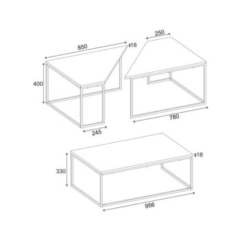 Konferenčné stolíky v súprave 3 ks s doskou v dubovom dekore v prírodnej farbe 70x110 cm Titan – Marckeric – Obrázok 6