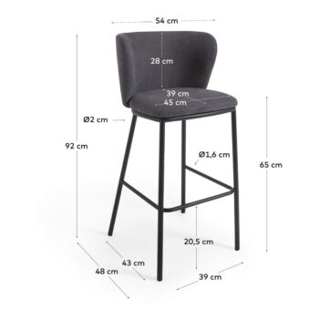 Tmavosivá barová stolička (výška sedadla 65 cm) Ciselia – Kave Home - Image 5
