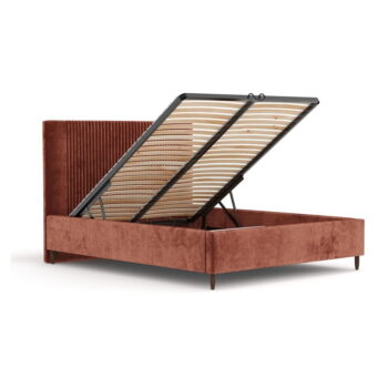 Čalúnená dvojlôžková posteľ s úložným priestorom s roštom 160x200 cm v tehlovej farbe Etero – Maison de Rêve – Obrázok 9