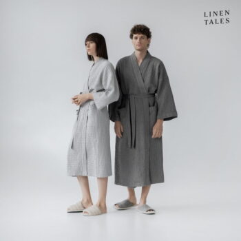 Tmavosivý župan veľkosť L/XL Honeycomb - Linen Tales - Image 5