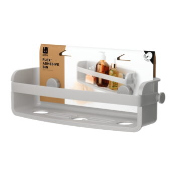 Sivá samodržiaca kúpeľňová polička z recyklovaného plastu Flex Adhesive – Umbra - Image 7