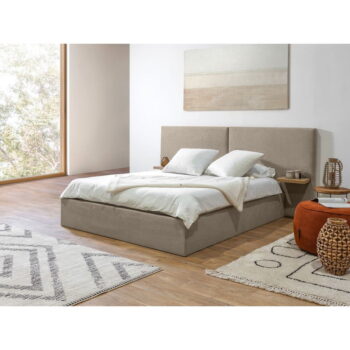 Béžová čalúnená dvojlôžková posteľ s úložným priestorom s roštom 160x200 cm Blandine – Bobochic Paris – Obrázok 6