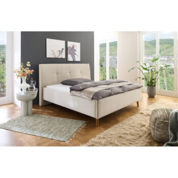 Béžová čalúnená dvojlôžková posteľ s úložným priestorom s roštom 180x200 cm Madea – Meise Möbel - Image 3