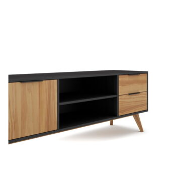 Čierny/prírodný TV stolík z borovicového dreva 180x53 cm Lavis – Marckeric - Image 7
