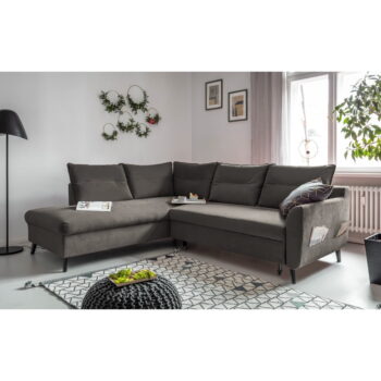Tmavosivá zamatová rozkladacia rohová pohovka Miuform Stylish Stan L, ľavý roh - Image 3