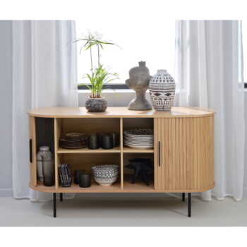 Nízka komoda v dekore duba s posuvnými dverami v prírodnej farbe 140x76 cm Nola – Unique Furniture – Obrázok 7