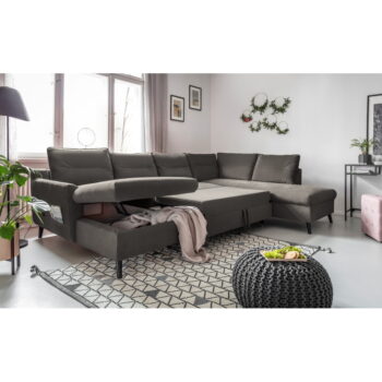 Tmavosivá zamatová rozkladacia pohovka do "U" Miuform Stylish Stan, pravý roh - Image 6