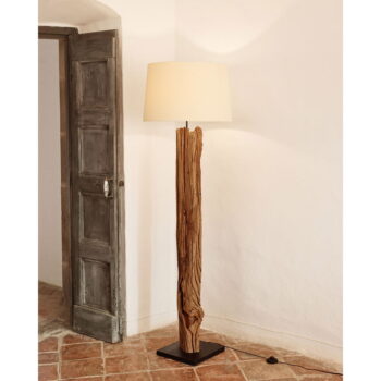 Bielo-hnedá stojacia lampa s textilným tienidlom (výška 175 cm) Powell – Kave Home - Image 2