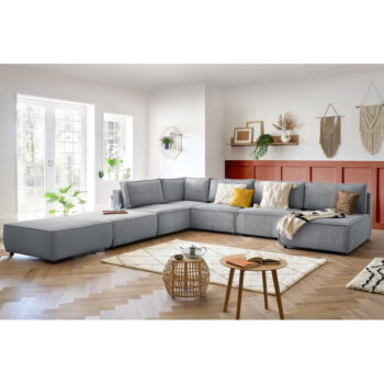 Svetlosivá menčestrová rohová pohovka (do tvaru "U"/variabilná) Nihad modular – Bobochic Paris - Image 11