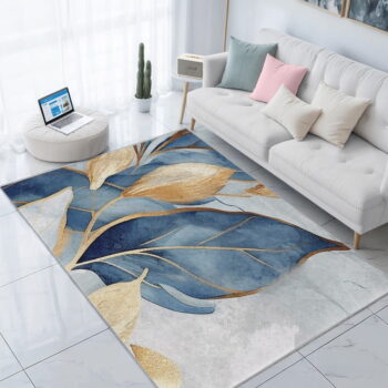 Prateľný koberec v modrej a zlatej farbe 120x180 cm Golden Leaves – Mila Home - Image 7