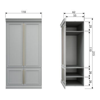 Svetlosivá šatníková skriňa s pántovými dverami z borovicového dreva 110x215 cm Organize – BePureHome - Image 8