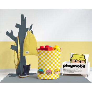 Žltý látkový detský kôš na hračky ø 40x50 cm Checkerboard – Playmobil - Image 2