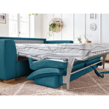 Modrá menčestrová rozkladacia pohovka 225 cm Augustin – Bobochic Paris - Image 10