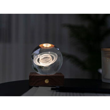 Tmavohnedá LED stolová lampa z orechového dreva so stmievačom so skleneným tienidlom (výška  12 cm) Amber – Gingko – Obrázok 7