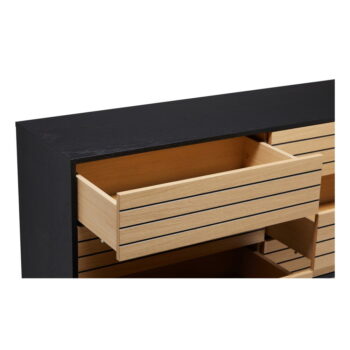 Čierna/prírodná nízka komoda v dekore duba 140x84 cm Stripe - Woodman - Image 5