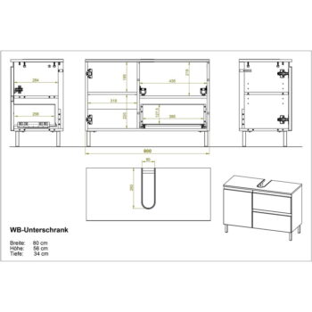 Biela skrinka pod umývadlo v dekore duba 80x56 cm Torrance - Germania – Obrázok 5