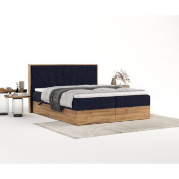 Boxspring posteľ s úložným priestorom v tmavomodro-prírodnej farbe 160x200 cm Asahi – Maison de Rêve - Image 8