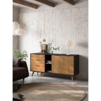 Čierna/prírodná nízka komoda z borovicového dreva 165x80 cm Lavis – Marckeric – Obrázok 7