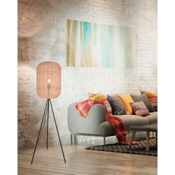 Béžová stojacia lampa s tienidlom z prútia a textilu (výška 150 cm) Runa – Trio - Image 3