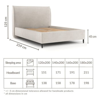 Krémová čalúnená dvojlôžková posteľ s úložným priestorom s roštom 180x200 cm Shell – Maison de Rêve - Image 8