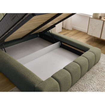 Zelená čalúnená dvojlôžková posteľ s úložným priestorom s roštom 140x190 cm Denali – Bobochic Paris – Obrázok 6