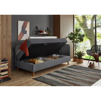 Tmavosivá čalúnená jednolôžková posteľ s úložným priestorom 90x200 cm Cabana – Meise Möbel - Image 6