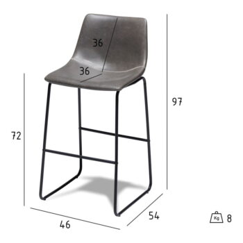 Tmavosivé barové stoličky v súprave 2 ks 97 cm Indiana – Furnhouse – Obrázok 6