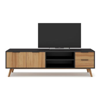 Čierny/prírodný TV stolík z borovicového dreva 180x53 cm Lavis – Marckeric - Image 3
