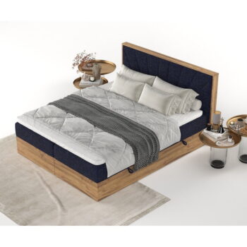 Boxspring posteľ s úložným priestorom v tmavomodro-prírodnej farbe 160x200 cm Asahi – Maison de Rêve - Image 6