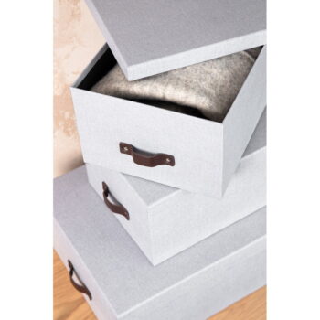 Svetlosivé kartónové úložné boxy s vekom v súprave 3 ks 31x47x15 cm Inge – Bigso Box of Sweden - Image 2