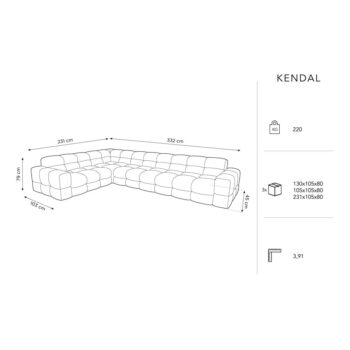 Tmavomodrá zamatová rohová pohovka (ľavý roh) Kendal - Micadoni Home – Obrázok 6