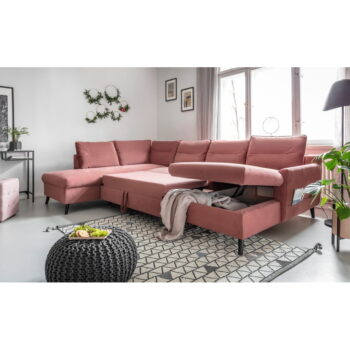 Ružová zamatová rozkladacia pohovka do "U" Miuform Stylish Stan, ľavý roh - Image 6