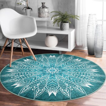 Tyrkysovomodrý prateľný okrúhly koberec vhodný pre robotické vysávače ø 120 cm Comfort – Mila Home - Image 4