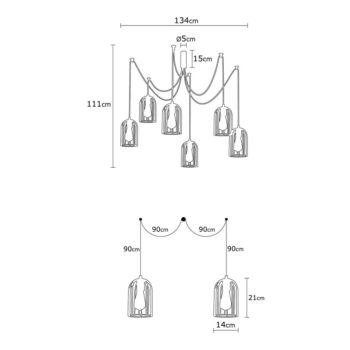 Čierne závesné svietidlo pre 6 žiaroviek Opviq lights Pamukkale – Obrázok 3