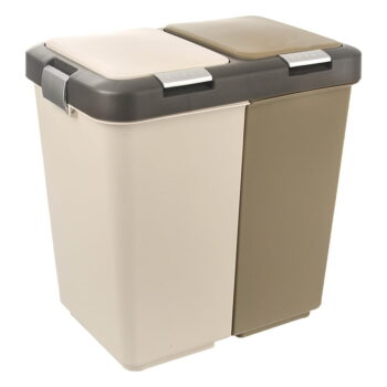 Bielo-béžový plastový odpadkový kôš na triedený odpad 2x20 l Duo Dust – Orion - Image 4